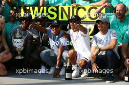 Lewis Hamilton (GBR) Mercedes AMG F1 W07  celebrates with the team  24.07.2016. Formula 1 World Championship, Rd 11, Hungarian Grand Prix, Budapest, Hungary, Race Day.