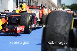 The Red Bull Racing RB12 of Daniel Ricciardo (AUS) Red Bull Racing in parc ferme. 24.07.2016. Formula 1 World Championship, Rd 11, Hungarian Grand Prix, Budapest, Hungary, Race Day.