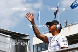 Lewis Hamilton (GBR) Mercedes AMG F1 on the drivers parade. 24.07.2016. Formula 1 World Championship, Rd 11, Hungarian Grand Prix, Budapest, Hungary, Race Day.
