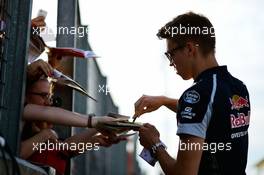 Daniil Kvyat (RUS) Scuderia Toro Rosso signs autographs for the fans. 21.07.2016. Formula 1 World Championship, Rd 11, Hungarian Grand Prix, Budapest, Hungary, Preparation Day.