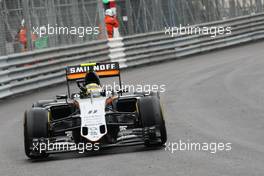 Sergio Perez (MEX) Sahara Force India F1 VJM09 celebrates his third position at the end of the race. 29.05.2015. Formula 1 World Championship, Rd 6, Monaco Grand Prix, Monte Carlo, Monaco, Race Day.