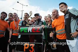 Sergio Perez (MEX) Sahara Force India F1 celebrates his third position with the team. 29.05.2015. Formula 1 World Championship, Rd 6, Monaco Grand Prix, Monte Carlo, Monaco, Race Day.