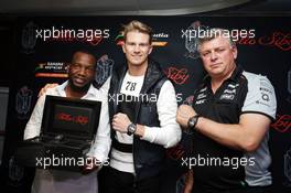 (L to R): Dominique Siby, Felio Siby CEO with Nico Hulkenberg (GER) Sahara Force India F1 and Otmar Szafnauer (USA) Sahara Force India F1 Chief Operating Officer at the Felio Siby yacht party. 28.05.2016. Formula 1 World Championship, Rd 6, Monaco Grand Prix, Monte Carlo, Monaco, Qualifying Day.