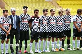 Line up at a charity football match. 24.05.2016. Formula 1 World Championship, Rd 6, Monaco Grand Prix, Monte Carlo, Monaco, Tuesday Soccer.