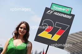 Grid girl for Nico Hulkenberg (GER) Sahara Force India F1. 30.10.2016. Formula 1 World Championship, Rd 19, Mexican Grand Prix, Mexico City, Mexico, Race Day.