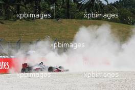 Romain Grosjean (FRA) Haas F1 Team VF-16 crashed out of the race. 02.10.2016. Formula 1 World Championship, Rd 16, Malaysian Grand Prix, Sepang, Malaysia, Sunday.