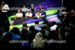 The FIA Press Conference (from back row (L to R)): Esteban Ocon (FRA) Manor Racing; Nico Hulkenberg (GER) Sahara Force India F1; Daniil Kvyat (RUS) Scuderia Toro Rosso; Nico Rosberg (GER) Mercedes AMG F1; Jenson Button (GBR) McLaren; Felipe Massa (BRA) Williams.  29.09.2016. Formula 1 World Championship, Rd 16, Malaysian Grand Prix, Sepang, Malaysia, Thursday.