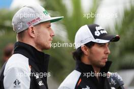 (L to R): Nico Hulkenberg (GER) Sahara Force India F1 with Sergio Perez (MEX) Sahara Force India F1. 01.05.2016. Formula 1 World Championship, Rd 4, Russian Grand Prix, Sochi Autodrom, Sochi, Russia, Race Day.