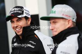 (L to R): Sergio Perez (MEX) Sahara Force India F1 with team mate Nico Hulkenberg (GER) Sahara Force India F1. 28.04.2016. Formula 1 World Championship, Rd 4, Russian Grand Prix, Sochi Autodrom, Sochi, Russia, Preparation Day.