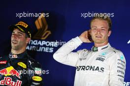 The podium (L to R): second placed Daniel Ricciardo (AUS) Red Bull Racing and race winner Nico Rosberg (GER) Mercedes AMG F1. 18.09.2016. Formula 1 World Championship, Rd 15, Singapore Grand Prix, Marina Bay Street Circuit, Singapore, Race Day.