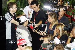 Sergio Perez (MEX) Sahara Force India F1 with the media. 17.09.2016. Formula 1 World Championship, Rd 15, Singapore Grand Prix, Marina Bay Street Circuit, Singapore, Qualifying Day.