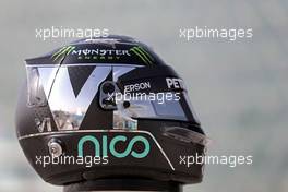 Helmet of Nico Rosberg (GER) Mercedes AMG F1 24.11.2016. Formula 1 World Championship, Rd 21, Abu Dhabi Grand Prix, Yas Marina Circuit, Abu Dhabi, Preparation Day.