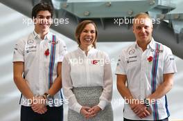 (L to R): Lance Stroll (CDN) Williams with Claire Williams (GBR) Williams Deputy Team Principal and Valtteri Bottas (FIN) Williams. 03.11.2016. Williams Driver Line-Up Announcement. Williams F1 Headquarters, Grove, England.
