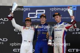 Race 2, 1st place Alex Lynn (GBR) Dams, 2nd place Johnny Cecotto Jr. (VEN) Rapax and 3rd place Sergey Sirotkin (RUS) Art Grand Prix 27.11.2016. GP2 Series, Rd 11, Yas Marina Circuit, Abu Dhabi, UAE, Sunday.