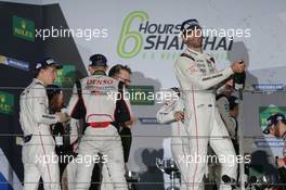 Race winner Mark Webber (AUS) #01 Porsche Team Porsche 919 Hybrid celebrates on the podium.  06.11.2016. FIA World Endurance Championship, Round 8, Six Hours of Shanghai, Shanghai, China, Sunday.