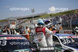 Race winner RenŽ Rast (GER) Audi Sport Team Rosberg, Audi RS 5 DTM and Mattias Ekstrom (SWE) Audi Sport Team Abt Sportsline, Audi A5 DTM celebrates in parc ferme. 18.06.2017, DTM Round 3, Hungaroring, Hungary, Sunday.