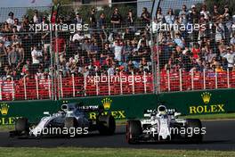Felipe Massa (BRA) Williams FW40 and team mate Lance Stroll (CDN) Williams FW40. 26.03.2017. Formula 1 World Championship, Rd 1, Australian Grand Prix, Albert Park, Melbourne, Australia, Race Day.