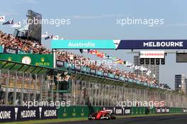 Race winner Sebastian Vettel (GER) Ferrari SF70H celebrates as he takes the chequered flag at the end of the race. 26.03.2017. Formula 1 World Championship, Rd 1, Australian Grand Prix, Albert Park, Melbourne, Australia, Race Day.