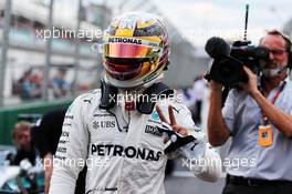 Lewis Hamilton (GBR) Mercedes AMG F1 celebrates his pole position in parc ferme. 25.03.2017. Formula 1 World Championship, Rd 1, Australian Grand Prix, Albert Park, Melbourne, Australia, Qualifying Day.