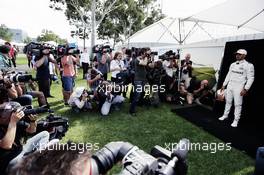 Lewis Hamilton (GBR) Mercedes AMG F1 with photographers. 23.03.2017. Formula 1 World Championship, Rd 1, Australian Grand Prix, Albert Park, Melbourne, Australia, Preparation Day.