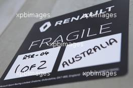 Renault fragile label.22.03.2017. Formula 1 World Championship, Rd 1, Australian Grand Prix, Albert Park, Melbourne, Australia, Preparation Day.