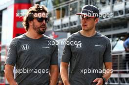 (L to R): Fernando Alonso (ESP) McLaren with team mate Stoffel Vandoorne (BEL) McLaren. 07.07.2017. Formula 1 World Championship, Rd 9, Austrian Grand Prix, Spielberg, Austria, Practice Day.