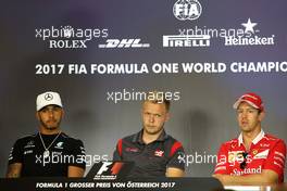 Lewis Hamilton (GBR) Mercedes AMG F1 , Kevin Magnussen (DEN) Haas F1 Team and Sebastian Vettel (GER) Scuderia Ferrari  06.07.2017. Formula 1 World Championship, Rd 9, Austrian Grand Prix, Spielberg, Austria, Preparation Day.