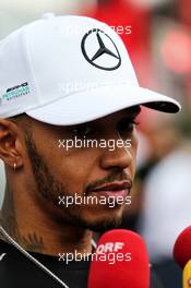 Lewis Hamilton (GBR) Mercedes AMG F1 with the media. 06.07.2017. Formula 1 World Championship, Rd 9, Austrian Grand Prix, Spielberg, Austria, Preparation Day.