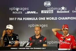 Lewis Hamilton (GBR) Mercedes AMG F1 , Kevin Magnussen (DEN) Haas F1 Team and Sebastian Vettel (GER) Scuderia Ferrari  06.07.2017. Formula 1 World Championship, Rd 9, Austrian Grand Prix, Spielberg, Austria, Preparation Day.