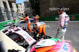 Sergio Perez (MEX) Sahara Force India F1 VJM10 crashed in the first practice session. 23.06.2017. Formula 1 World Championship, Rd 8, Azerbaijan Grand Prix, Baku Street Circuit, Azerbaijan, Practice Day.