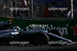Valtteri Bottas (FIN) Mercedes AMG F1 W08 with a puncture and a broken front wing on the opening lap of the race. 25.06.2017. Formula 1 World Championship, Rd 8, Azerbaijan Grand Prix, Baku Street Circuit, Azerbaijan, Race Day.