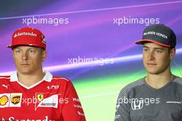 Kimi Raikkonen (FIN) Scuderia Ferrari and Stoffel Vandoorne (BEL) McLaren F1  22.06.2017. Formula 1 World Championship, Rd 8, Azerbaijan Grand Prix, Baku Street Circuit, Azerbaijan, Preparation Day.