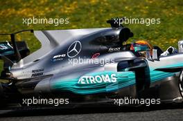 Lewis Hamilton (GBR) Mercedes AMG F1 W08 - skark fin engine cover. 27.02.2017. Formula One Testing, Day One, Barcelona, Spain. Monday.