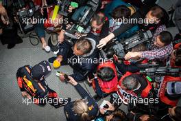 Max Verstappen (NLD) Red Bull Racing with the media. 28.02.2017. Formula One Testing, Day Two, Barcelona, Spain. Tuesday.
