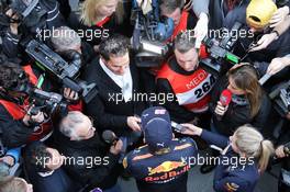Max Verstappen (NLD) Red Bull Racing with the media. 28.02.2017. Formula One Testing, Day Two, Barcelona, Spain. Tuesday.