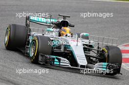 Lewis Hamilton (GBR) Mercedes AMG F1 W08 running sensor equipment. 28.02.2017. Formula One Testing, Day Two, Barcelona, Spain. Tuesday.