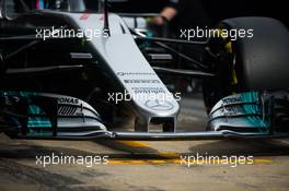 Valtteri Bottas (FIN) Mercedes AMG F1 W08 - front wing. 28.02.2017. Formula One Testing, Day Two, Barcelona, Spain. Tuesday.