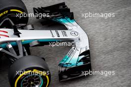 Valtteri Bottas (FIN) Mercedes AMG F1 W08 - front wing detail. 28.02.2017. Formula One Testing, Day Two, Barcelona, Spain. Tuesday.