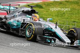 Lewis Hamilton (GBR) Mercedes AMG F1 W08 running sensor equipment. 28.02.2017. Formula One Testing, Day Two, Barcelona, Spain. Tuesday.