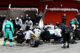 Valtteri Bottas (FIN) Mercedes AMG F1 W08 practices a pit stop. 01.03.2017. Formula One Testing, Day Three, Barcelona, Spain. Wednesday.
