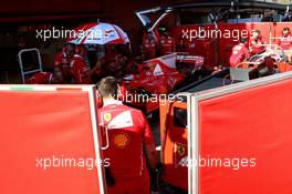 Kimi Raikkonen (FIN) Ferrari SF70H behind the screens in the pits. 10.03.2017. Formula One Testing, Day Four, Barcelona, Spain. Friday.