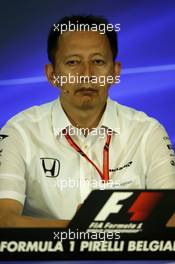 Yusuke Hasegawa (JPN) Head of Honda F1 Programme in the FIA Press Conference. 25.08.2017. Formula 1 World Championship, Rd 12, Belgian Grand Prix, Spa Francorchamps, Belgium, Practice Day.