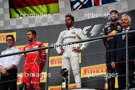The podium (L to R): Sebastian Vettel (GER) Ferrari, second; Lewis Hamilton (GBR) Mercedes AMG F1, race winner; Daniel Ricciardo (AUS) Red Bull Racing, third. 27.08.2017. Formula 1 World Championship, Rd 12, Belgian Grand Prix, Spa Francorchamps, Belgium, Race Day.