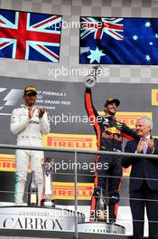 Daniel Ricciardo (AUS) Red Bull Racing celebrates his third position on the podium. 27.08.2017. Formula 1 World Championship, Rd 12, Belgian Grand Prix, Spa Francorchamps, Belgium, Race Day.