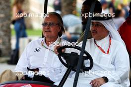 (L to R): Mansour Ojjeh, McLaren shareholder with Sheikh Mohammed bin Essa Al Khalifa (BRN) CEO of the Bahrain Economic Development Board and McLaren Shareholder. 14.04.2017. Formula 1 World Championship, Rd 3, Bahrain Grand Prix, Sakhir, Bahrain, Practice Day
