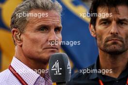 (L to R): David Coulthard (GBR) Red Bull Racing and Scuderia Toro Advisor / Channel 4 F1 Commentator with Mark Webber (AUS) Channel 4 Presenter. 16.04.2017. Formula 1 World Championship, Rd 3, Bahrain Grand Prix, Sakhir, Bahrain, Race Day.