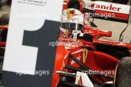 Race winner Sebastian Vettel (GER) Ferrari SF70H in parc ferme. 16.04.2017. Formula 1 World Championship, Rd 3, Bahrain Grand Prix, Sakhir, Bahrain, Race Day.