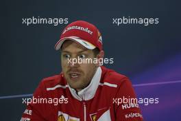 Sebastian Vettel (GER) Ferrari in the FIA Press Conference. 16.04.2017. Formula 1 World Championship, Rd 3, Bahrain Grand Prix, Sakhir, Bahrain, Race Day.