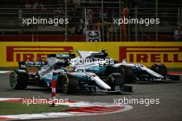 Lewis Hamilton (GBR) Mercedes AMG F1 W08 passes team mate Valtteri Bottas (FIN) Mercedes AMG F1 W08. 16.04.2017. Formula 1 World Championship, Rd 3, Bahrain Grand Prix, Sakhir, Bahrain, Race Day.
