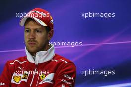 Sebastian Vettel (GER) Ferrari in the FIA Press Conference. 15.04.2017. Formula 1 World Championship, Rd 3, Bahrain Grand Prix, Sakhir, Bahrain, Qualifying Day.